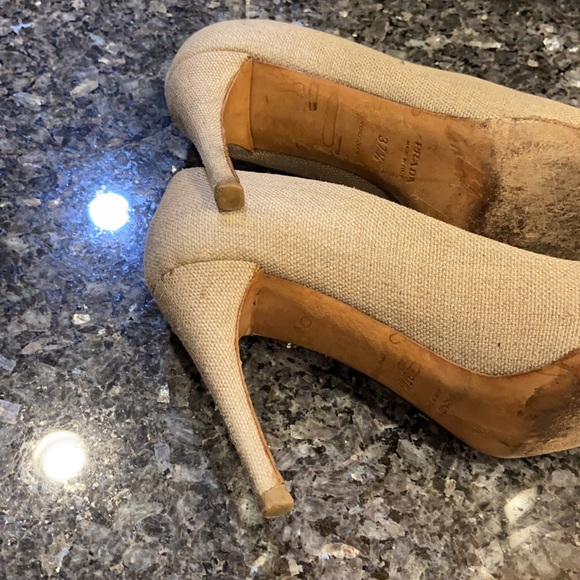 Prada beige fabric w/ jeweled open toe 3” heels - Picture 6 of 7